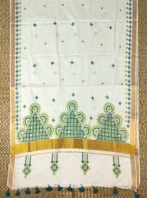 KATHIAWAD EMBROIDERED  HANDLOOM COTTON SAREE
